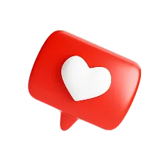 Red speech bubble with a white heart symbol inside representing a like or love reaction.