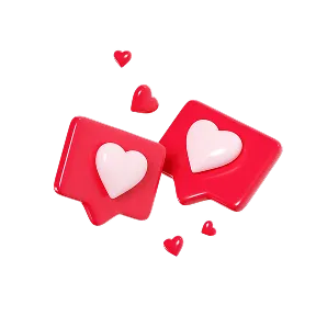 Red chat bubbles with white hearts and small red hearts floating around them.